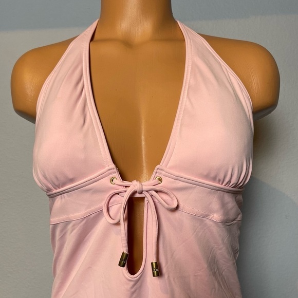 Nwt Michael Kors Deep V-Neck Pink Halter One Piece Swimsuit (SW15) - Picture 2 of 9